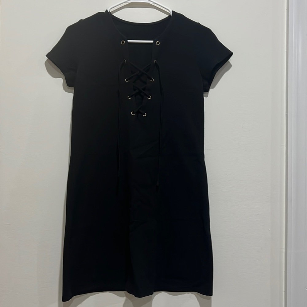 Black, lace up mini dress
